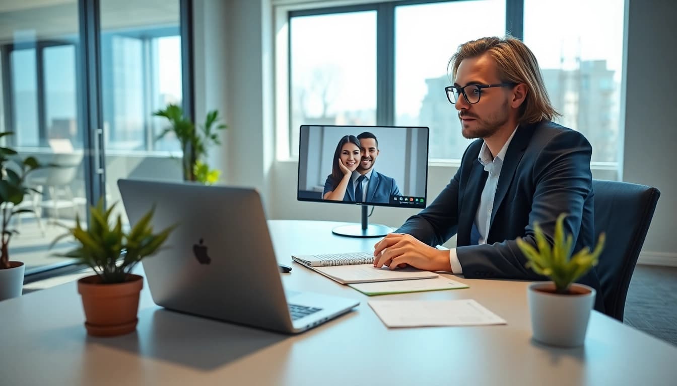 Headhunter Schweiz konsultiert klienten in einem modernen büro mit natürlichem licht