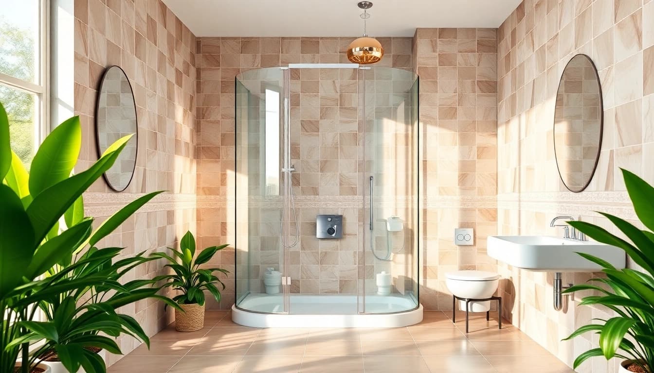 Duschkabine 90x90 mit modernem Design in eleganter Badezimmerumgebung.