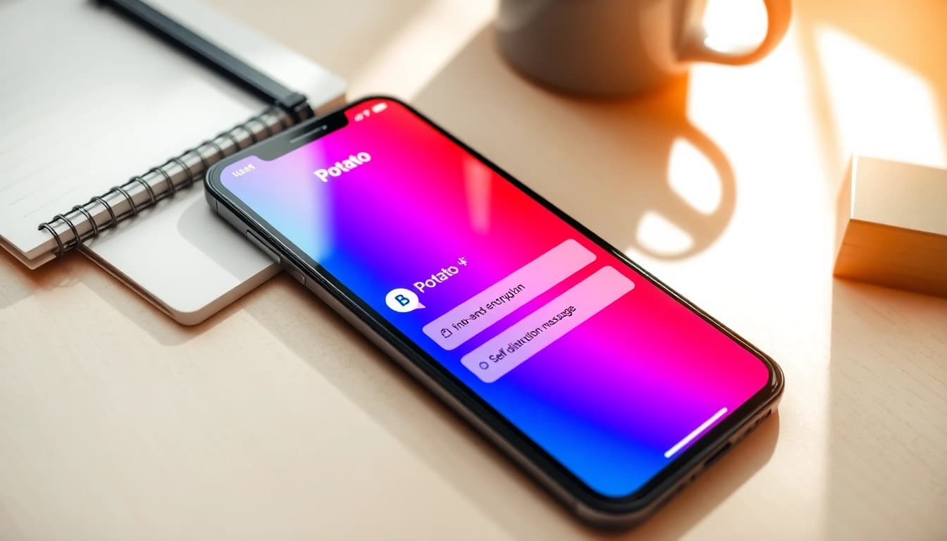 Secure messaging app Potato displayed on a smartphone, highlighting features of encrypted communication.