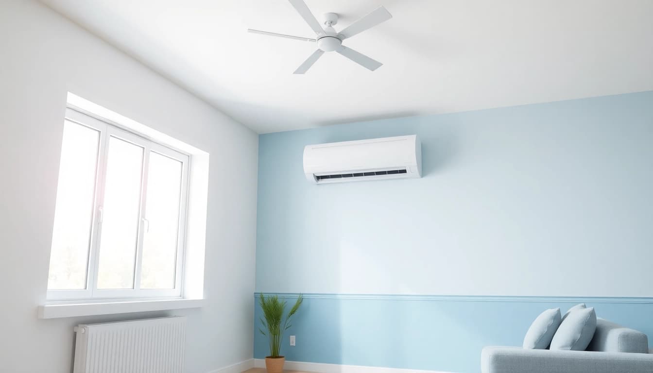 Highlight Klima kosten by showcasing the installation of an energy-efficient air conditioning system in a stylish living room.