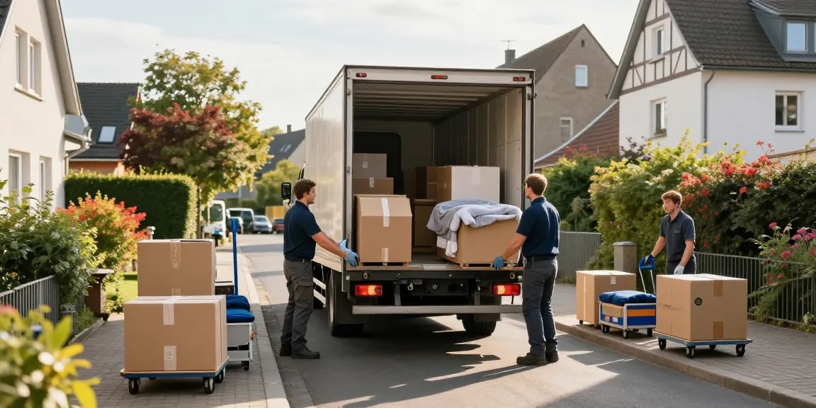 Umzugsunternehmen Ludwigshafen, professionelle Umzugshelfer heben Möbel in einen Lkw.