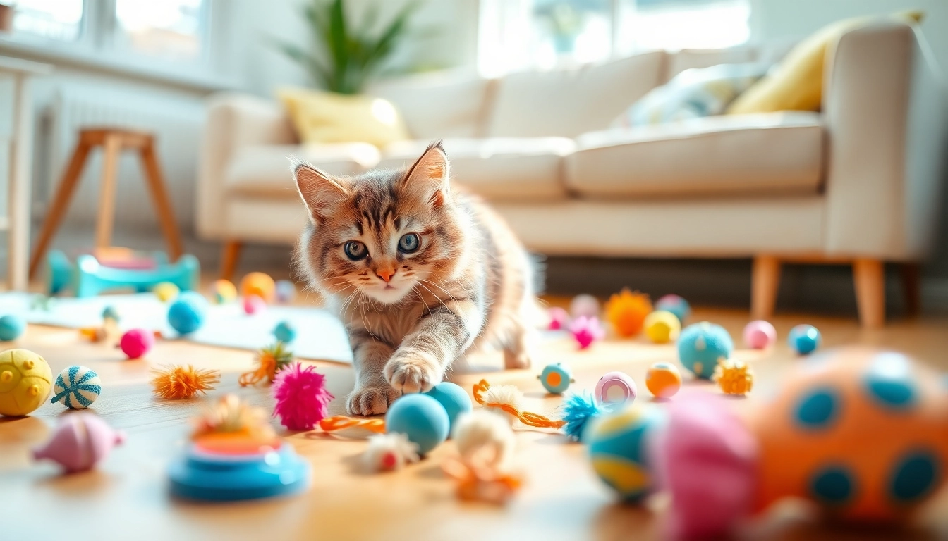 Katzenspielzeug bringt eine lebhafte Katze zum Spielen in einem gemütlichen Raum.