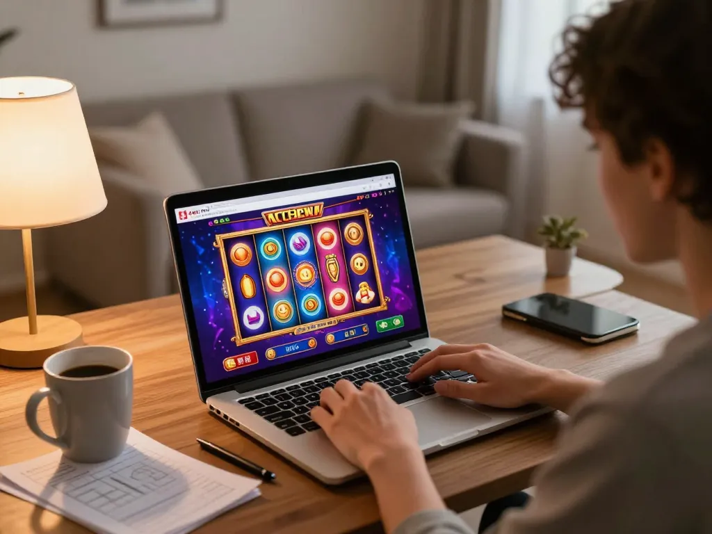 Player engaging with online slot games at nhà cái 33win, enjoying a comfortable home gaming experience.