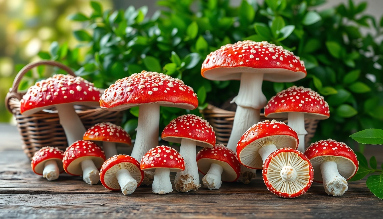 Fliegenpilz kaufen: Hochwertige Amanita muscaria Pilze in rustikalen Umgebung erwerben.
