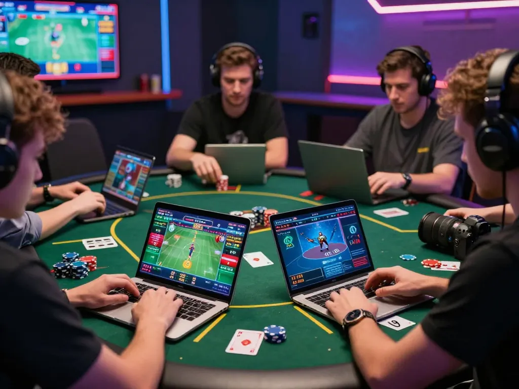 Dynamic online gambling atmosphere with players engaging in bl555 betting activities, showcasing vibrant graphics and digital interactions.