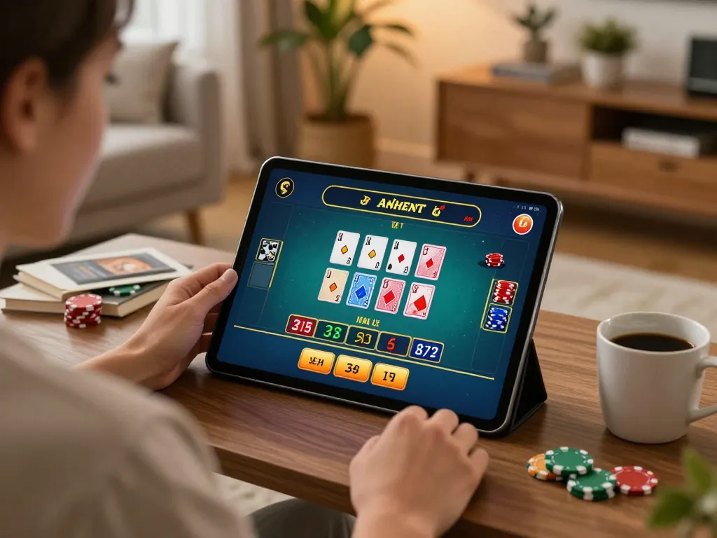 Engaging in a live dealer game at home with lv 88, showcasing an exciting online gambling experience