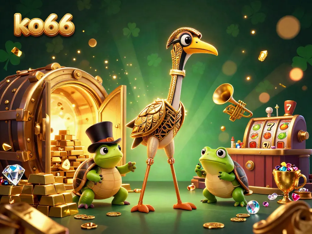 Experience the vibrant world of ko66 with dynamic 3D characters enjoying thrilling slot games.