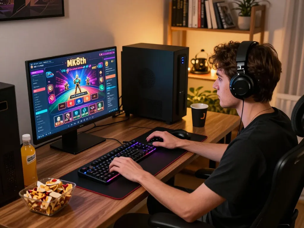 Player enjoying an online game on mk8th casino interface, showcasing responsible gaming habits.