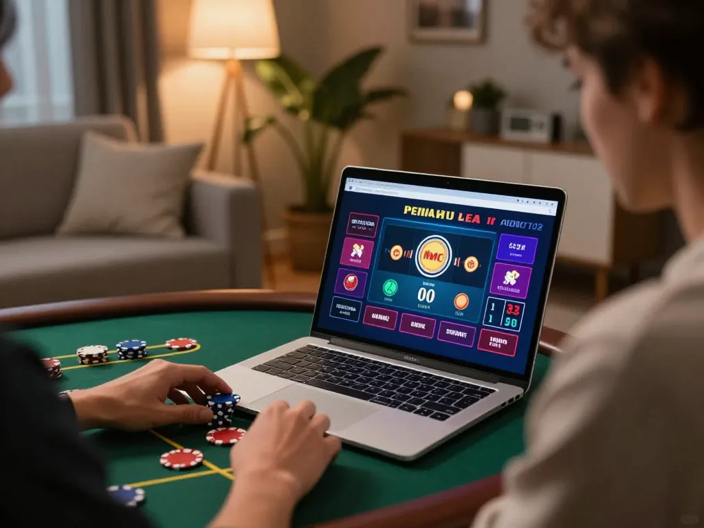 Engaged player using GK 88 app for strategic online gambling in a cozy setting.