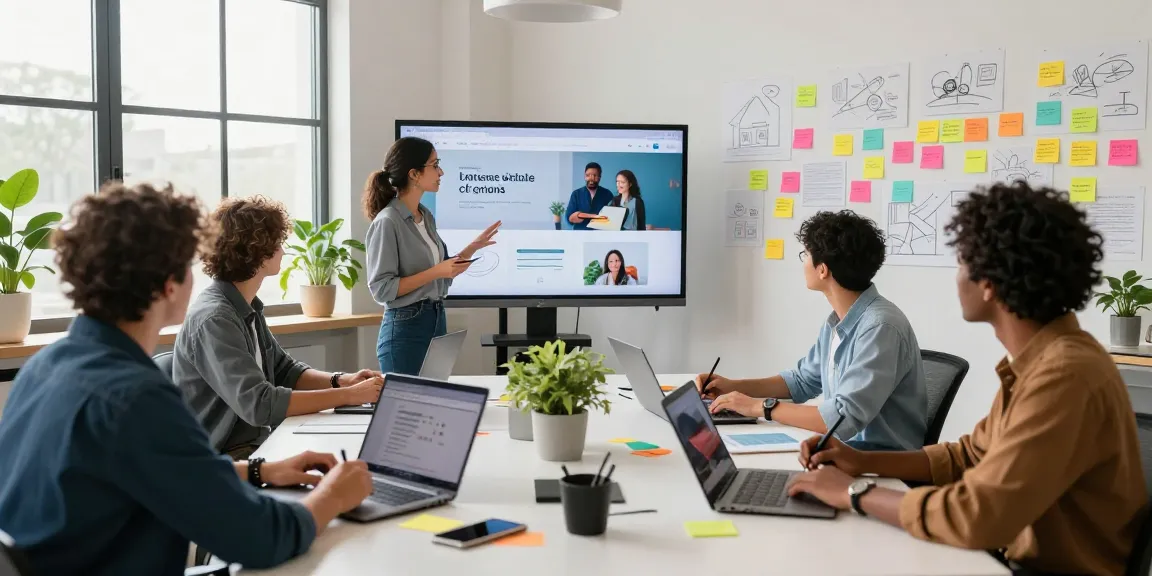 Zusammenarbeit in einem Web Agentur-Büro, das ein diverses Team zeigt, das innovative Website-Designs in einem modernen Büro brainstormt.