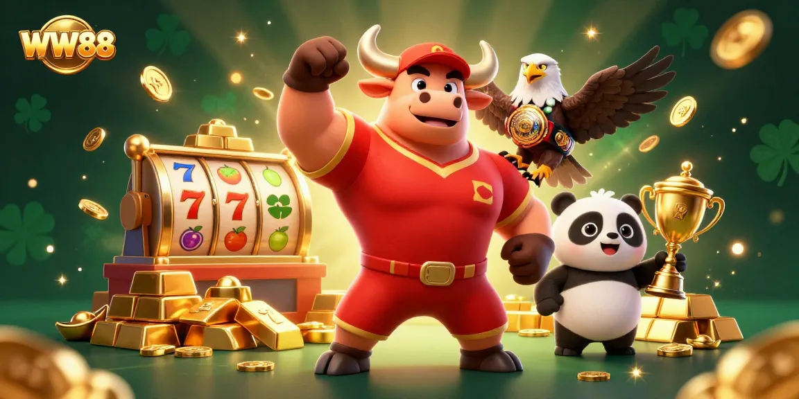 Experience the thrill of WW88 with jackpot slots and winning characters in a vibrant casino scene.