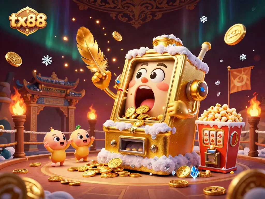 Experience the excitement of tx88 as a golden slot machine hits the jackpot in a vibrant casino scene.