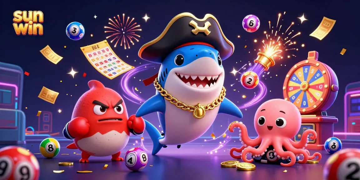 Experience the thrill of winning with sun win as vibrant characters and lottery elements create an energetic casino atmosphere.