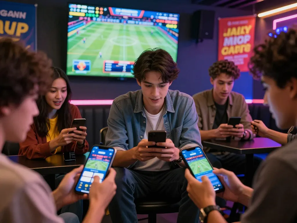 Exciting online gaming moment with Bj888 app showcased on mobile devices, enthusiastic gamers engaging in betting activities.