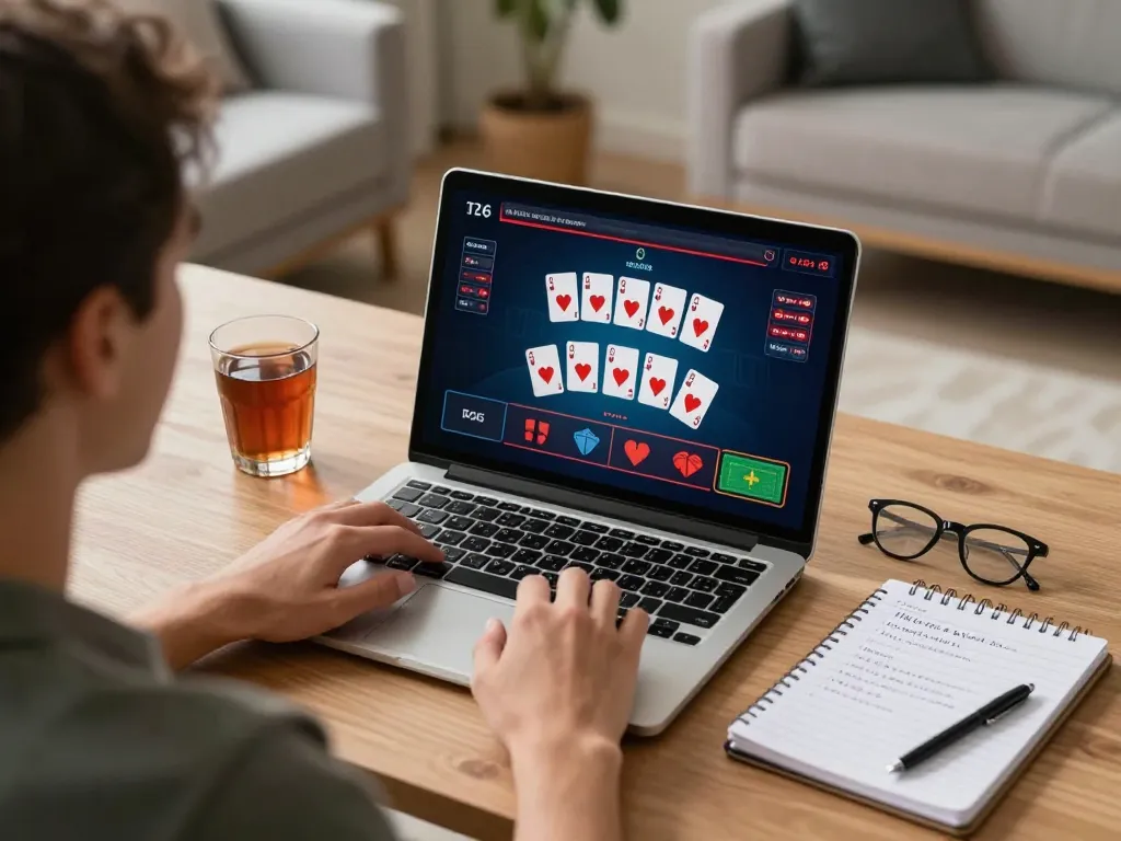 Player engaging in blackjack at lc88pro online casino, showcasing strategic gameplay in a modern home setting.