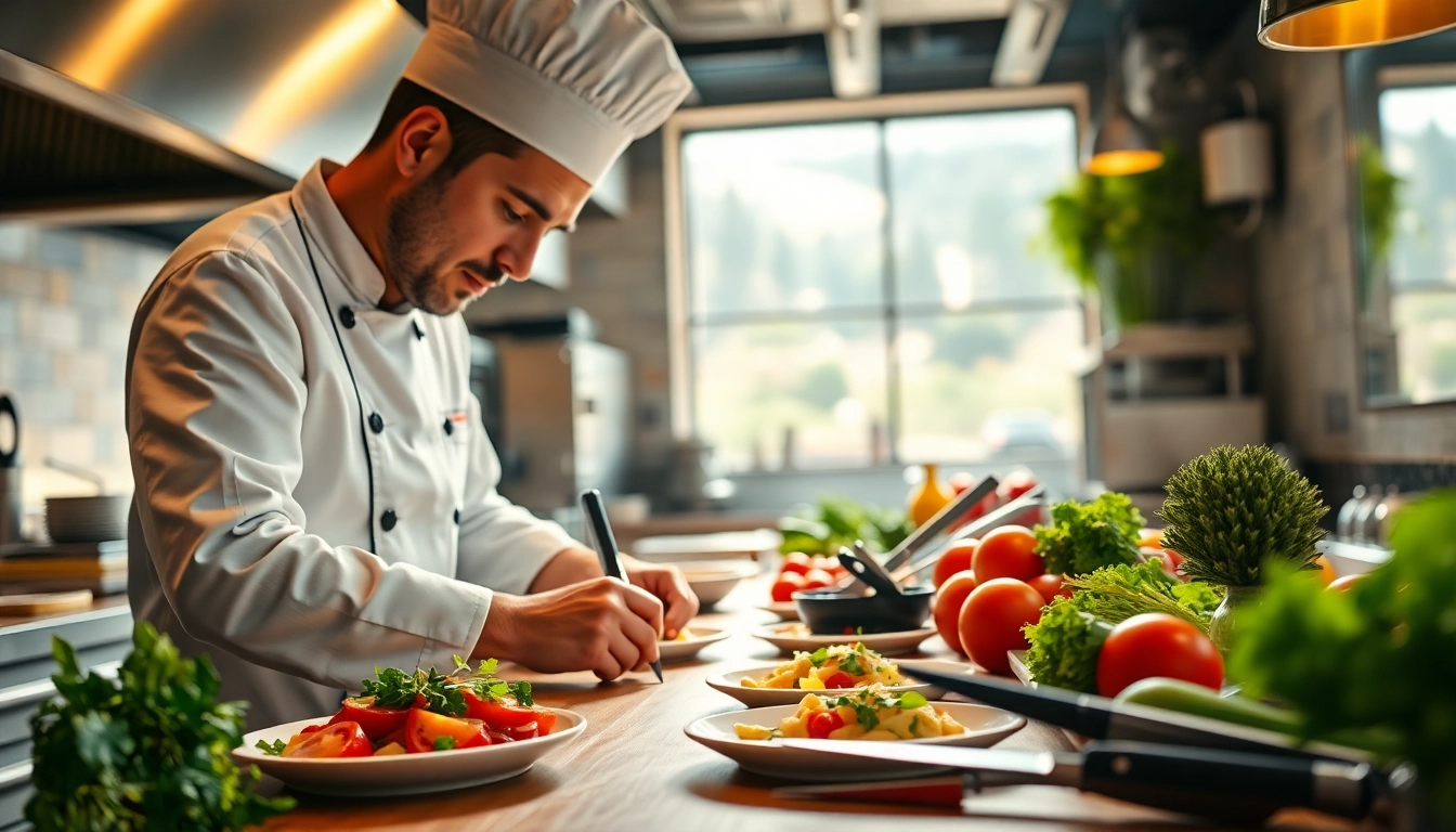 In der Gastronomie zaubert ein Chefkoch exquisite Gerichte in einer lebhaften Küche.