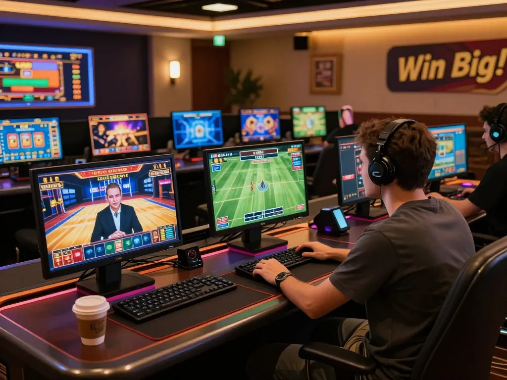 Engaging online casino scene showcasing a player interacting with tv88 live dealer while sports betting.