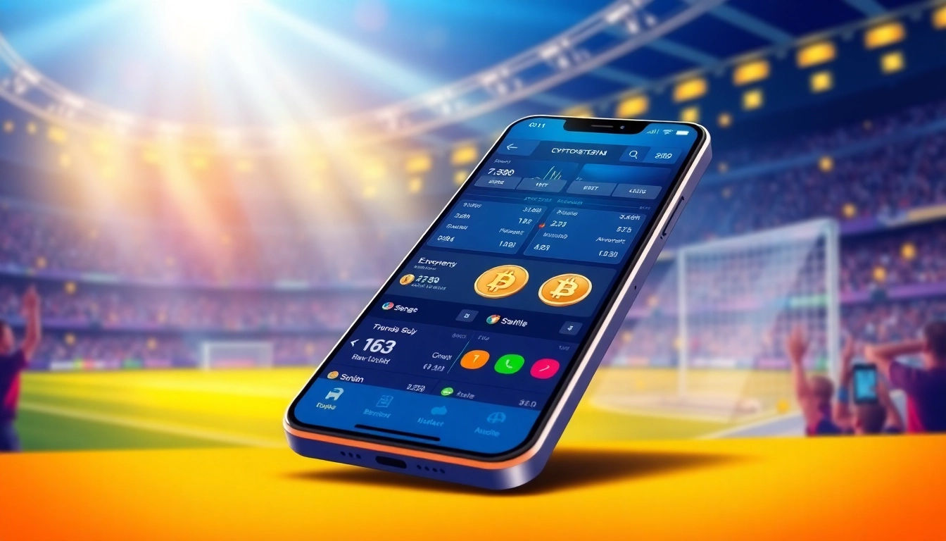 Explore a modern crypto betting app interface on a mobile device, showcasing live sports betting excitement.