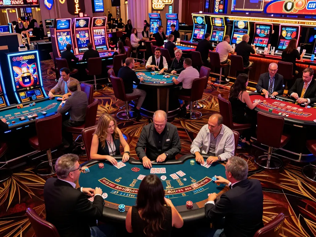 Bsport players strategizing at dynamic poker tables in a bustling Las Vegas casino