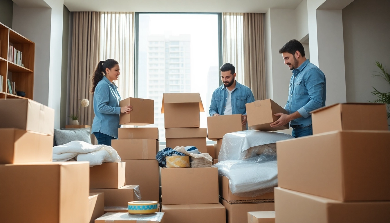 Professionelles Umzugsunternehmen in Berlin, das sorgfältig Umzugskartons packt und Vertrauen erweckt.