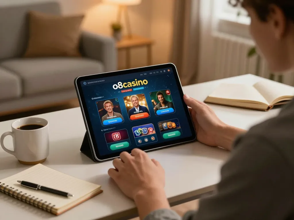 Engaging with o8casino's tablet interface for an immersive online gaming experience.