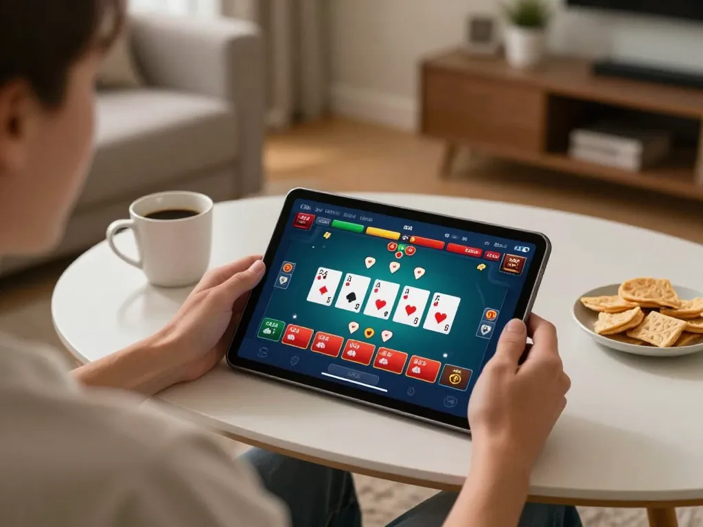Engaging online gaming experience at https://fabet.limited/ showcasing poker gameplay on a tablet.