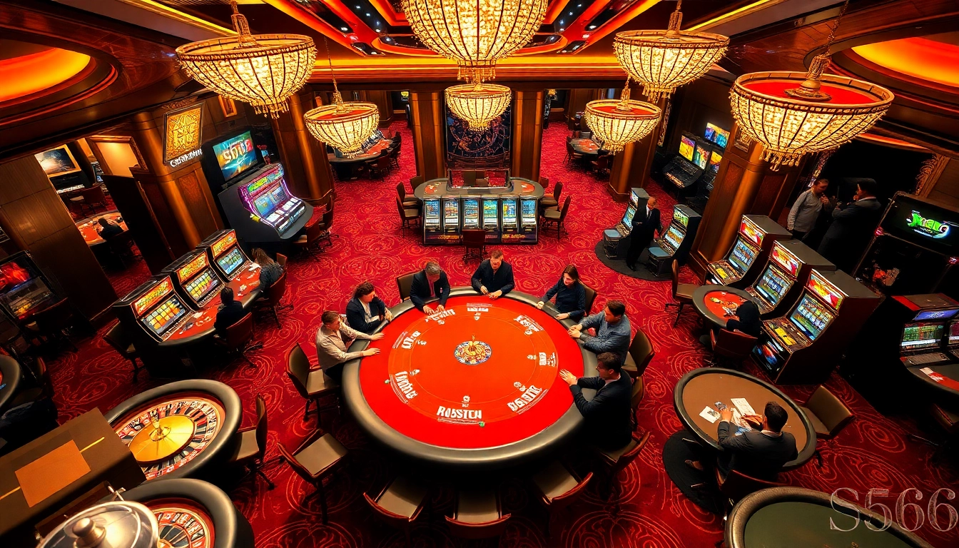 S666 casino players engaged at a bright poker table with luxurious gaming elements.