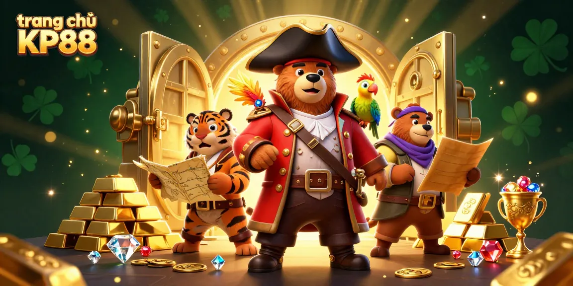 Experience the excitement of trang chủ KP88 with our vibrant pirate-themed casino illustration, showcasing treasures and gaming adventure.