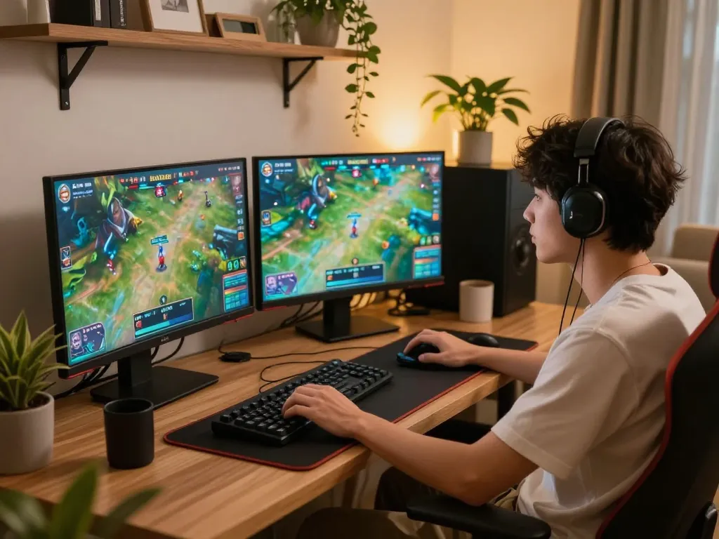 Experience đá gà mm88 with an engaging online gaming setup featuring a player focused on live matches.