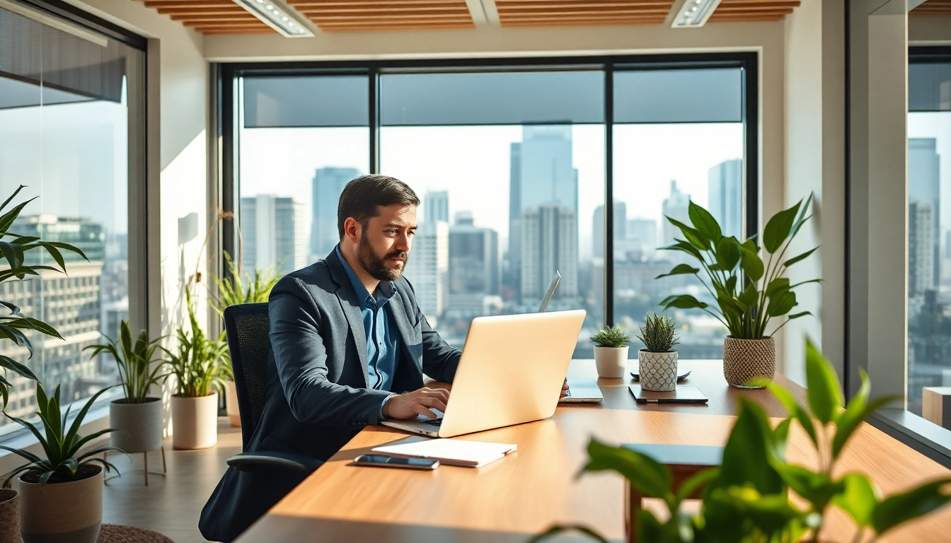 Erfahrener Headhunter IT arbeitet konzentriert an seinem Laptop in einem modernen Büro.