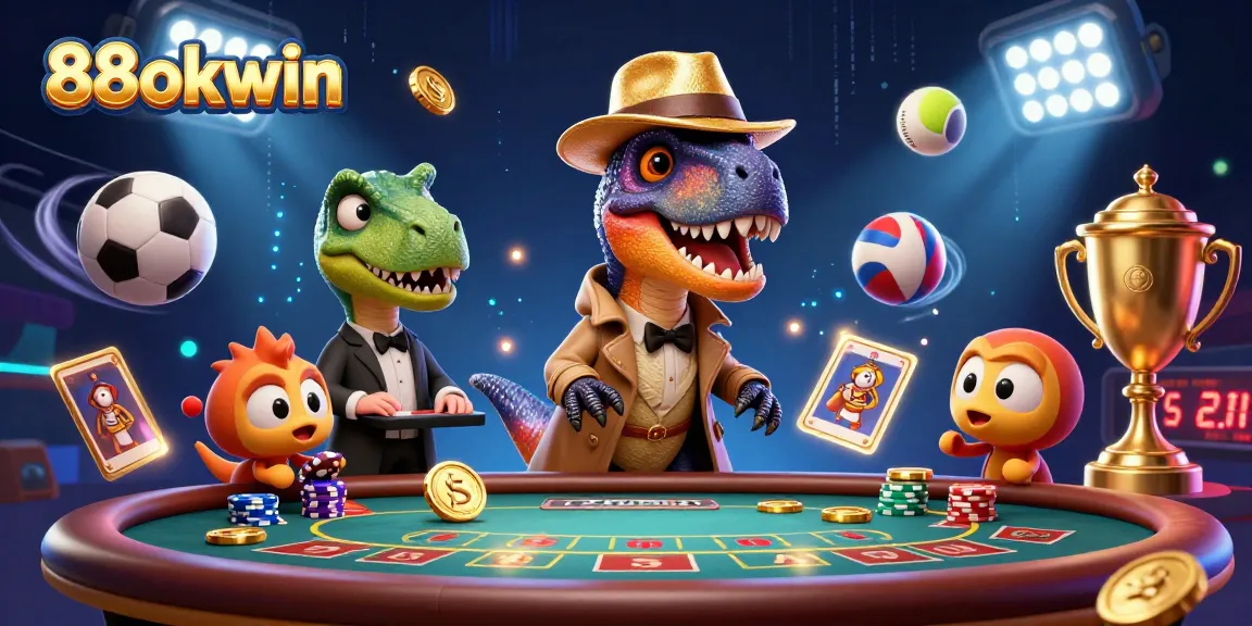 Experience thrilling gameplay at 88okwin with a 3D velociraptor at a blackjack table, enhancing your gaming adventure.