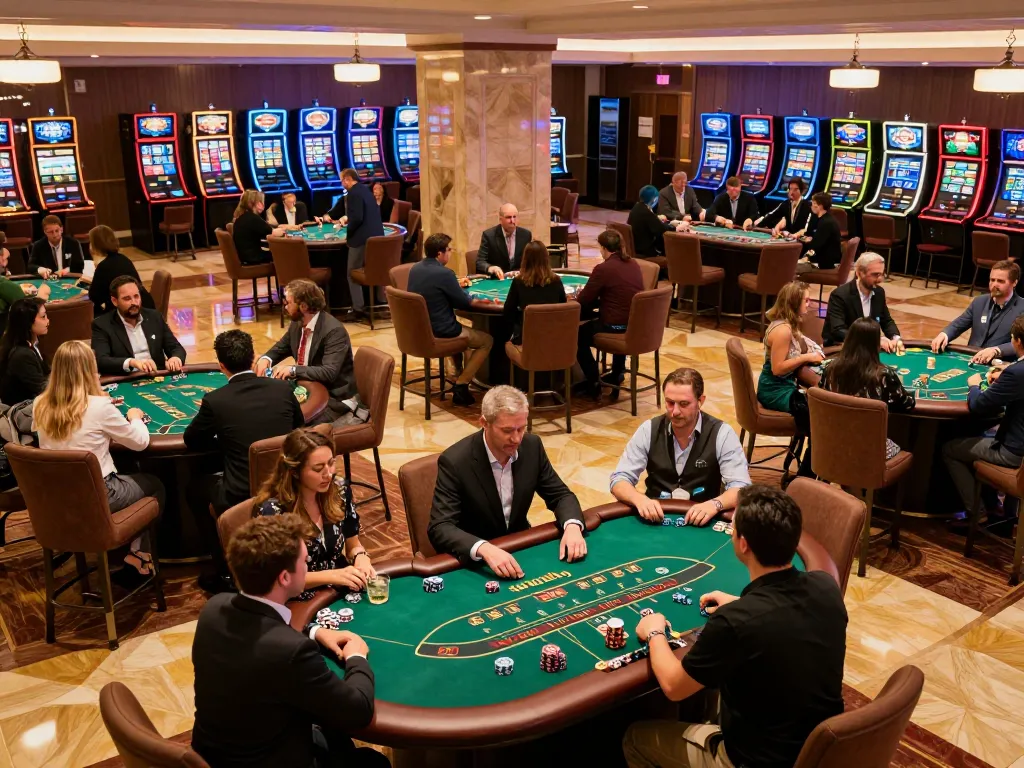 Players enjoying games at Nhà Cái SC88's casino tables in an upscale environment