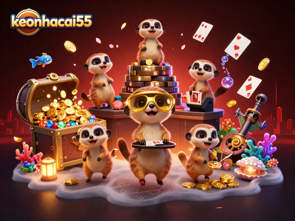 Experience winning strategies at keonhacai55 with meerkats managing a vibrant casino scene.