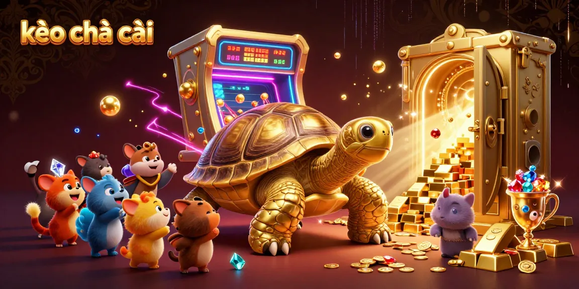 Engage with kèo nhà cái in a vibrant casino world featuring a golden tortoise pinball machine.
