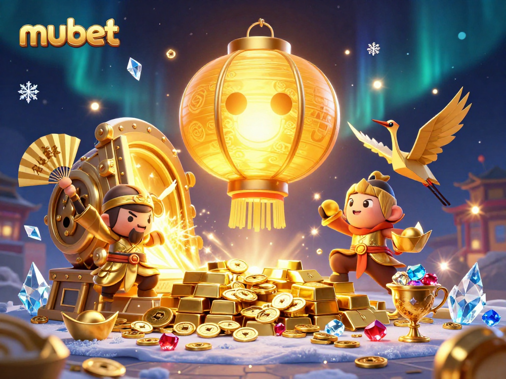 Engage with mubet's online casino experience filled with gold and festive elements in a vibrant scene.