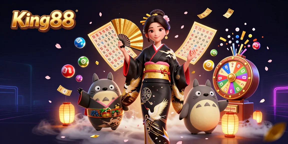 Experience exciting winnings with King88 in a vibrant 3D casino scene filled with lottery excitement.