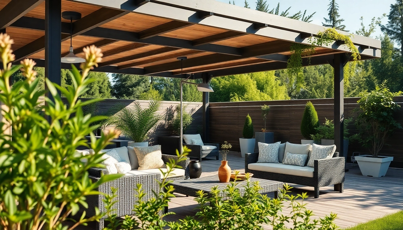 Ansicht einer hochwertigen Terrassenüberdachung mit Markise, die ein gemütliches Ambiente im Garten schafft.