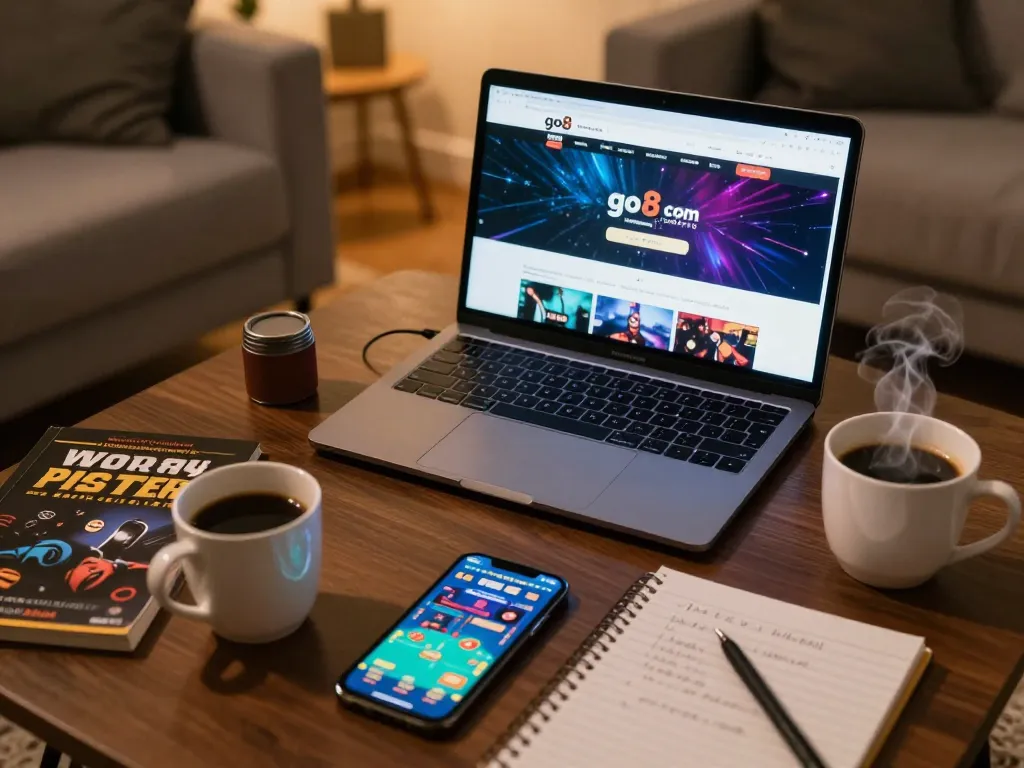 Engaged user enjoying online gaming at go8 com casino site on laptop and smartphone