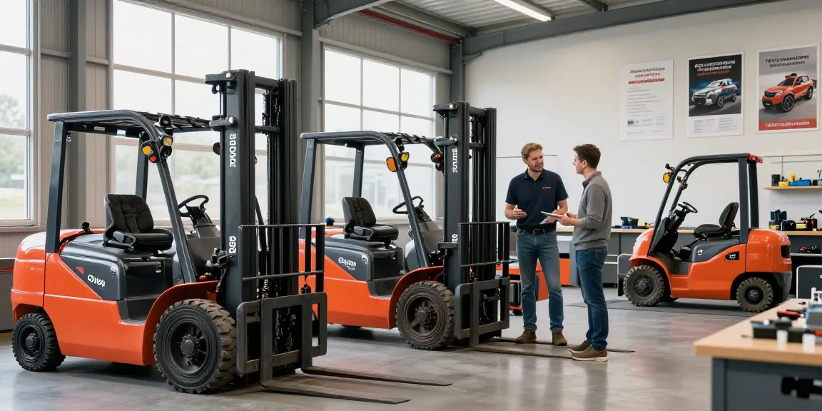Toyota Gabelstapler gebraucht in einem professionellen Showroom mit fachkundiger Beratung für potenzielle Käufer präsentiert.