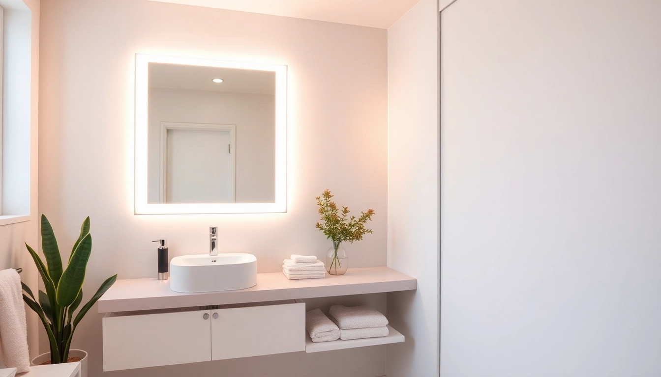 Spiegelschrank led mit eleganter Beleuchtung im modernen Badezimmer.