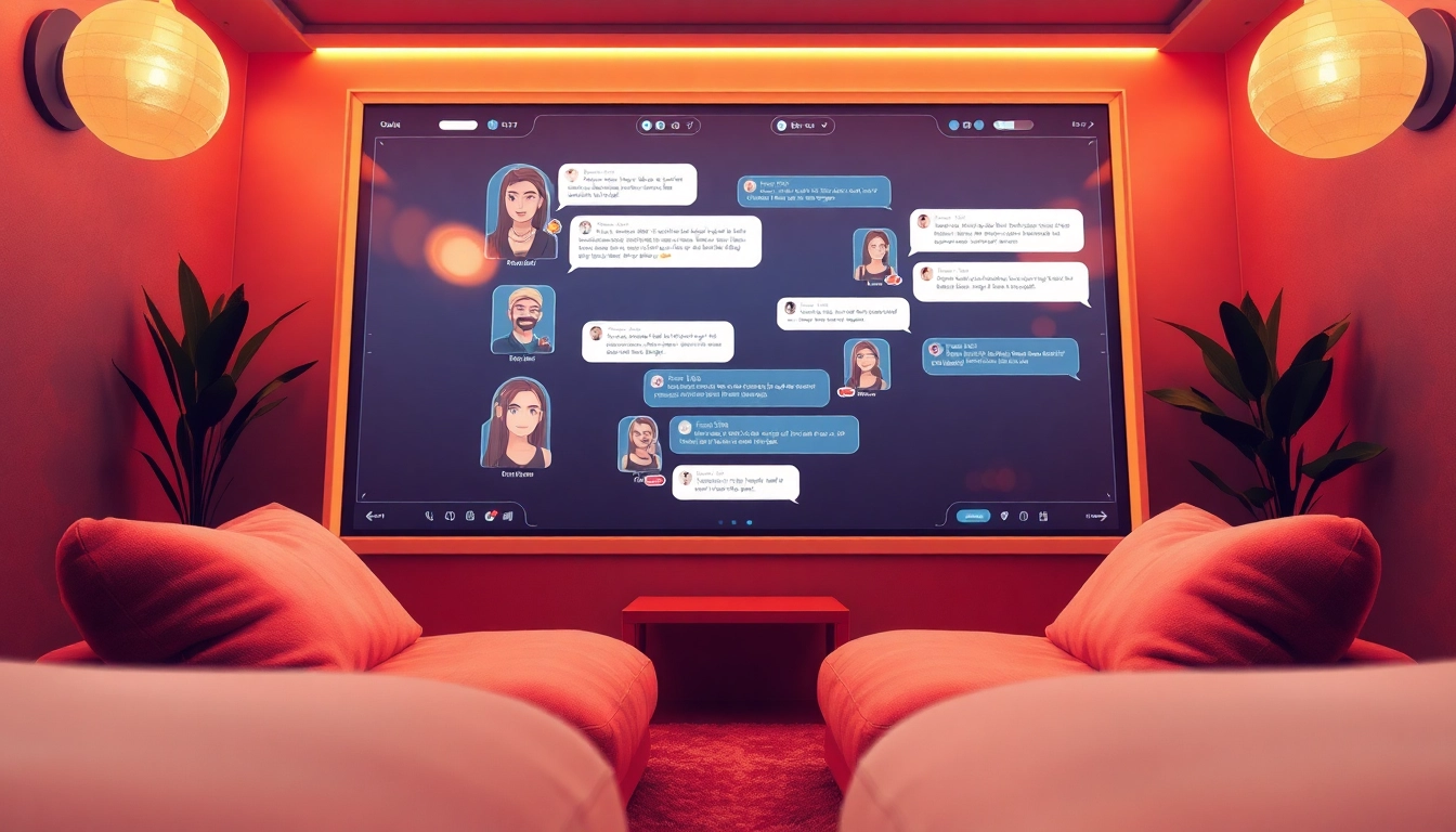 Engaging scene depicting 'porn ai chat' in a cozy virtual chat room with avatars and playful text.