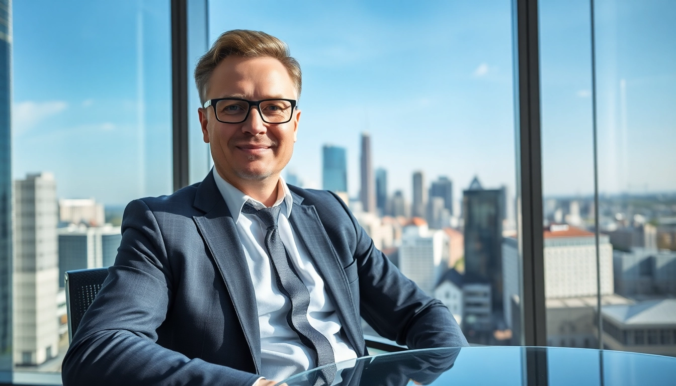Sympathischer Headhunter Frankfurt im modernen Büro bei der Arbeit.