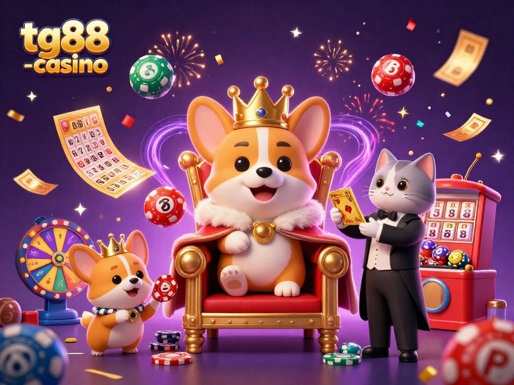 Engage in thrilling gameplay with tg88 -casino, featuring a royal corgi and vibrant game elements.