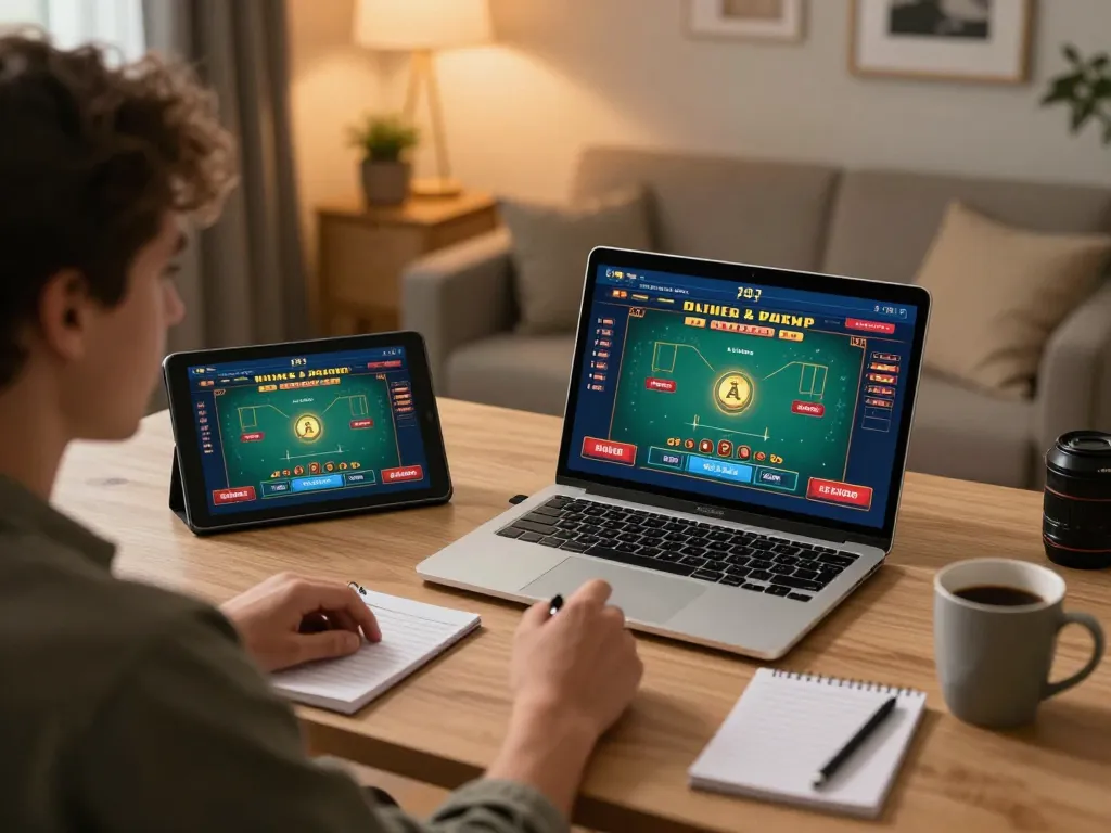 Player engages with 98win9 online casino game on laptop, showcasing strategic betting.
