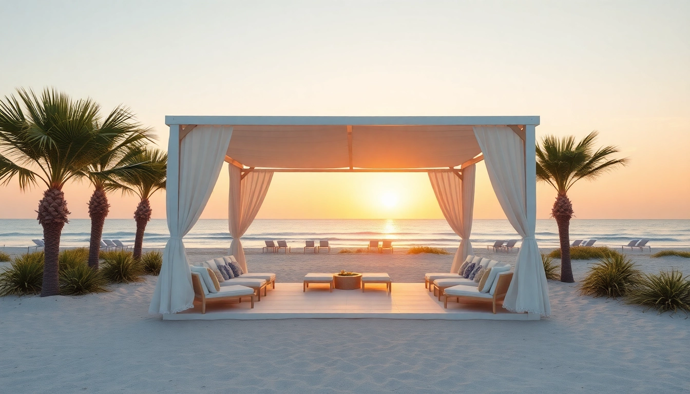 Entspanne am Coastal Cabana mit Meerblick und modernen Liegen.