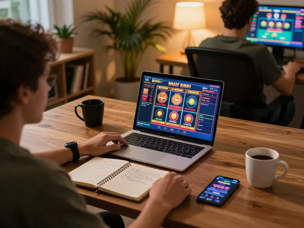 Engaging in online casino gaming at home with 58win on the laptop screen.
