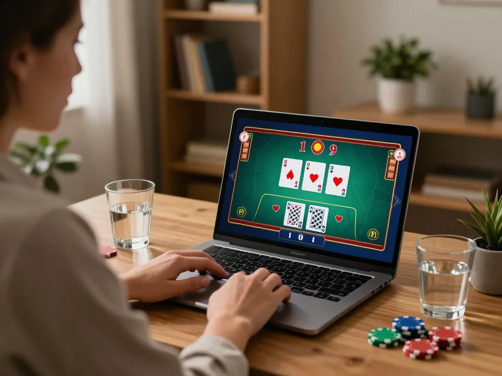 Person enjoying a live dealer game on dn88s laptop in a cozy home setting.