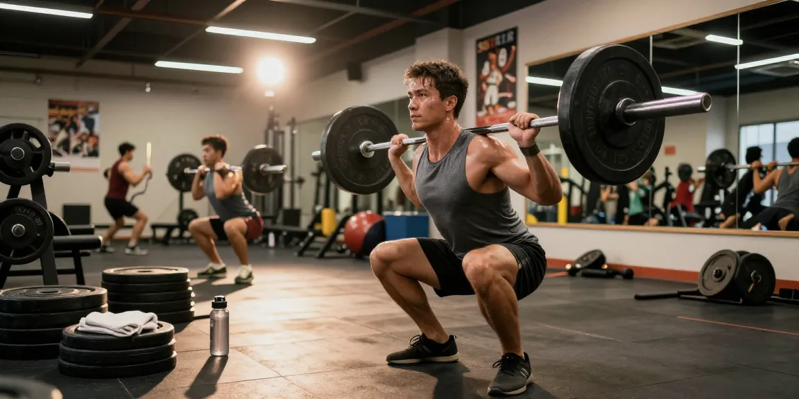 Mann trainiert mit einer Langhantel im Steroidshop Fitnessstudio und zeigt seine Fitnessreise.