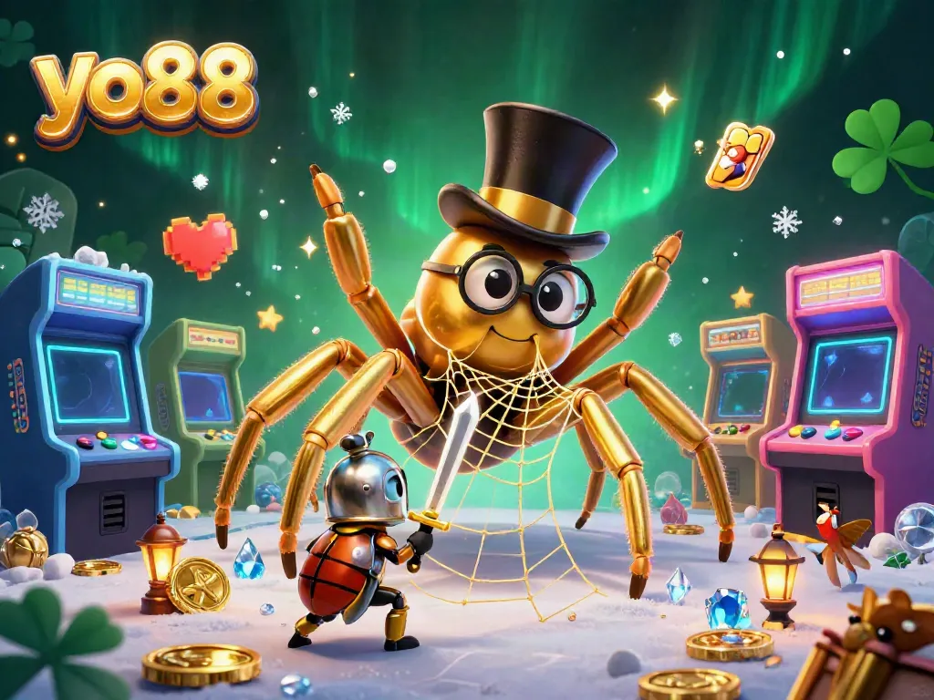 Catch thrilling moments at yo88 with golden tarantula weaving a web of casino excitement.