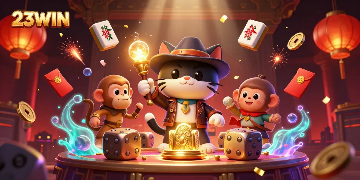 Experience the excitement of 23WIN with dynamic casino characters and vibrant game elements.